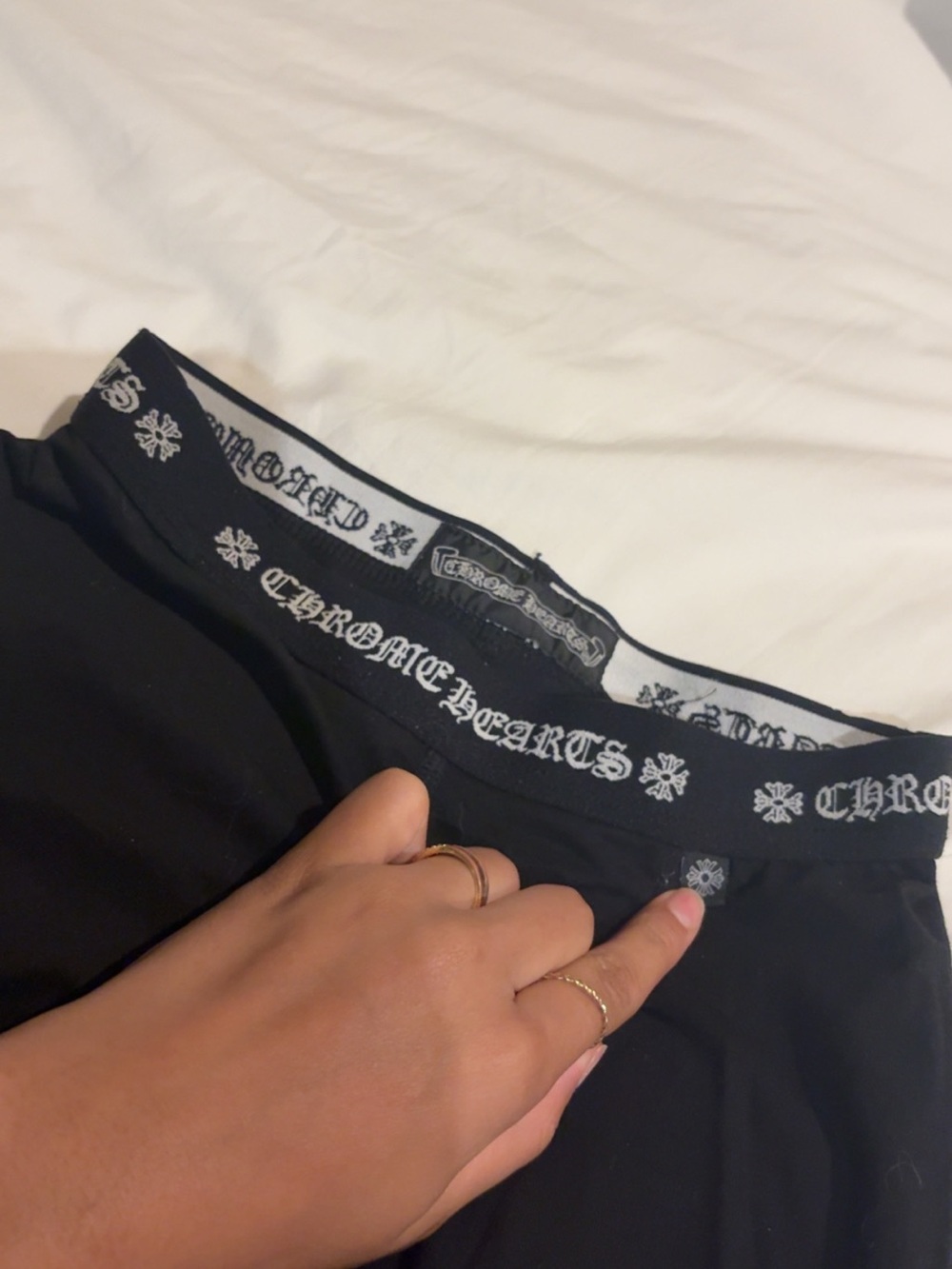 Chrome Hearts Woman Black Leggings with White Logo Waistband